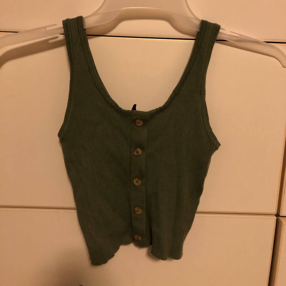 green button up tank top